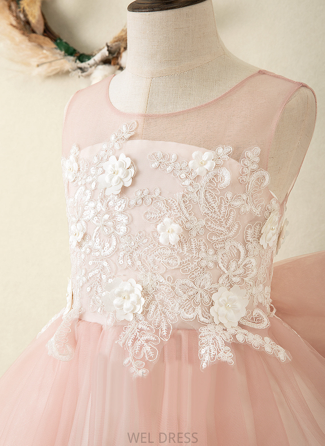 Sleeveless Knee-length A-Line Girl Satin/Tulle - Abbigail Flower Girl Dresses Scoop Bow(s)/V Back Neck Flower With Dress