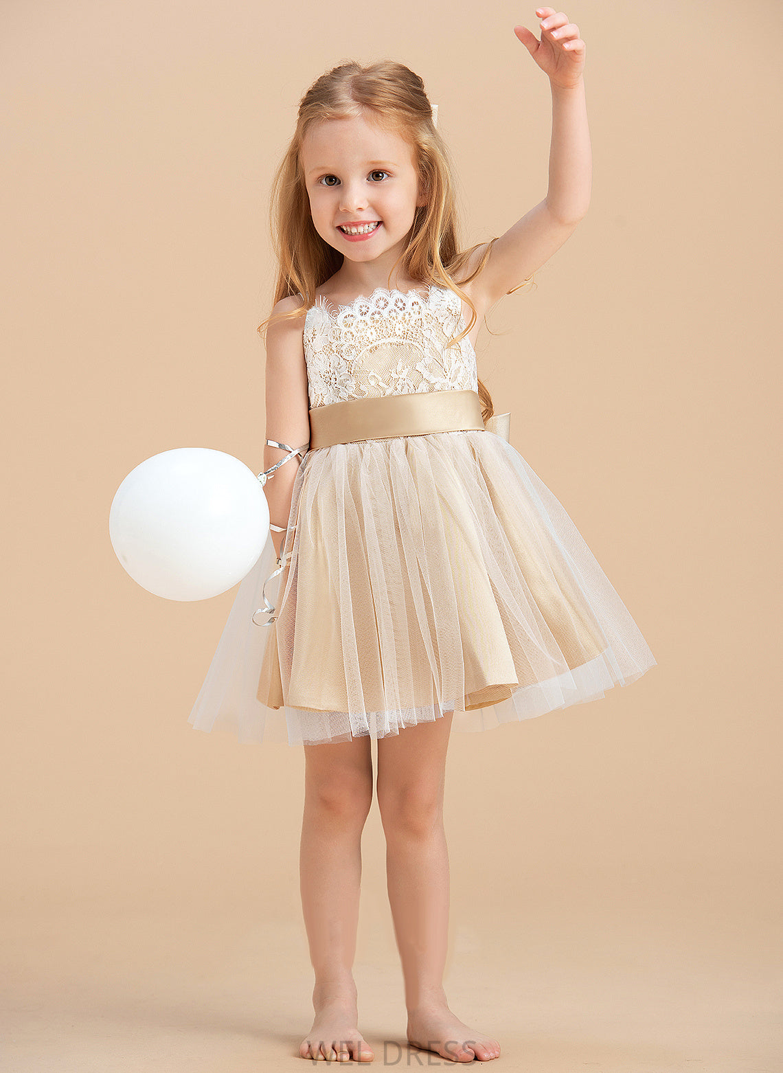 Sleeveless Jocelynn Knee-length (Undetachable Flower Flower Girl Dresses Girl Tulle/Lace Dress Straps - With sash) A-Line/Princess Sash/Bow(s)