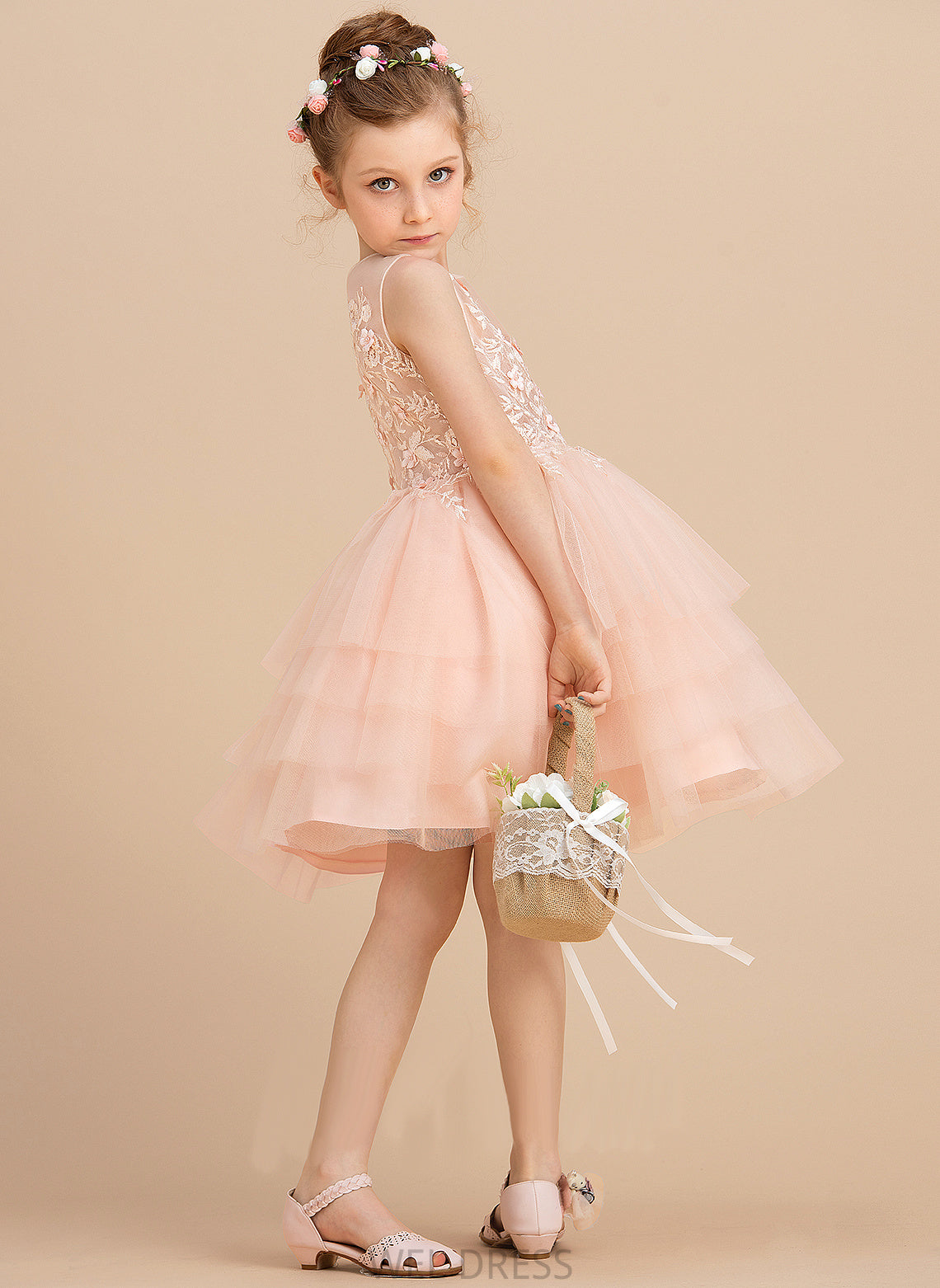 Neck With Dress Lace/Beading - Flower Girl Ball-Gown/Princess Sleeveless Tulle/Lace Rose Flower Girl Dresses Scoop Knee-length