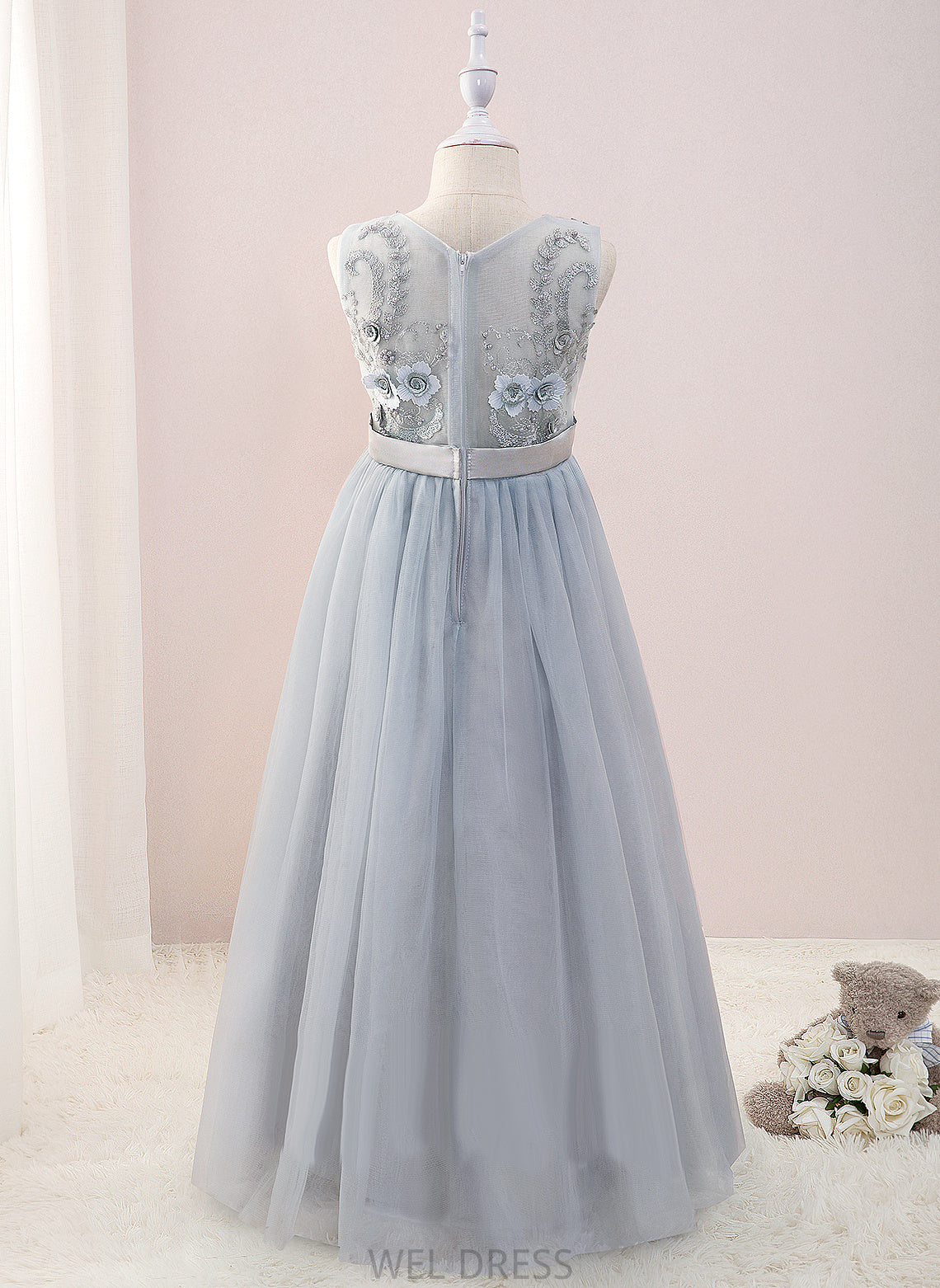 With Flower Flower Girl Dresses Girl Beading/Flower(s) Dress V-neck - Nyla Sleeveless Floor-length A-Line Tulle/Lace