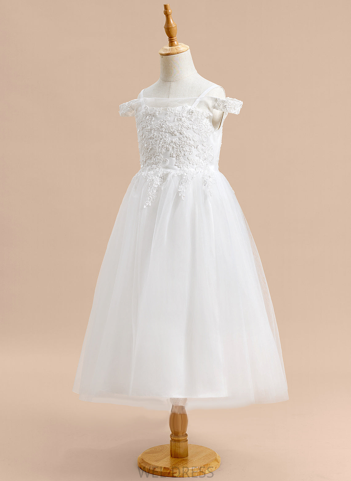 - Cassandra Tulle Lace A-Line Dress Girl Off-the-Shoulder With Tea-length Flower Girl Dresses Flower Sleeveless