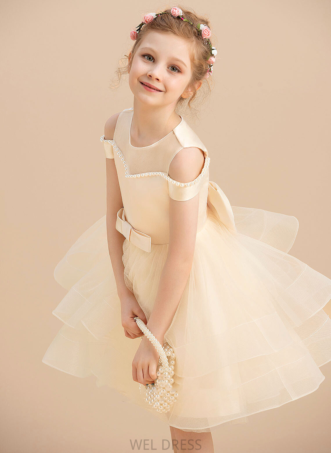 Girl Hanna Sleeveless Dress Flower Girl Dresses Neck Flower Scoop With - Knee-length Satin/Tulle Ball-Gown/Princess Beading/Bow(s)