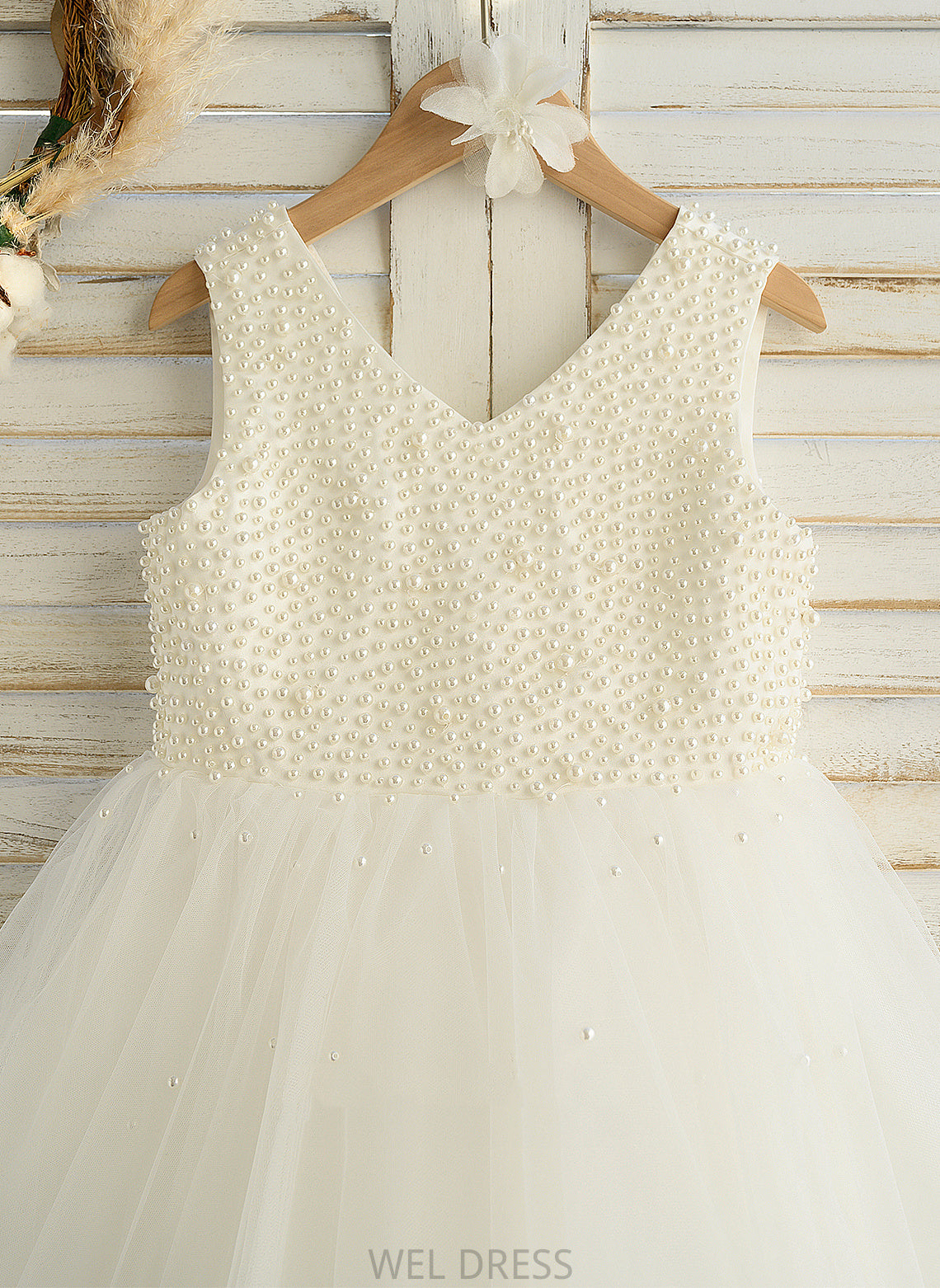 Sleeveless A-Line With Flower Girl Dresses Knee-length Jan Girl Satin/Tulle - Beading V-neck Flower Dress