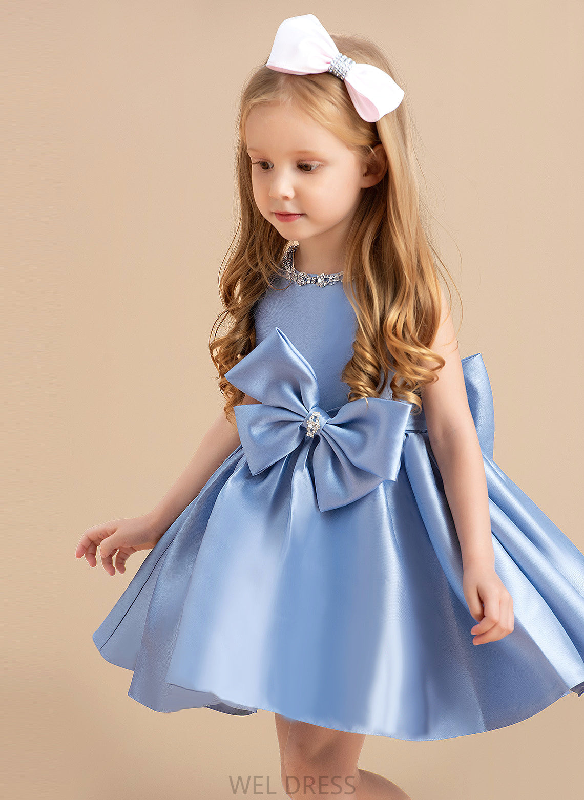 Neck Satin With Bow(s) Dress Flower Girl Dresses Flower Scoop Sleeveless - Girl Ball-Gown/Princess Knee-length Kayla