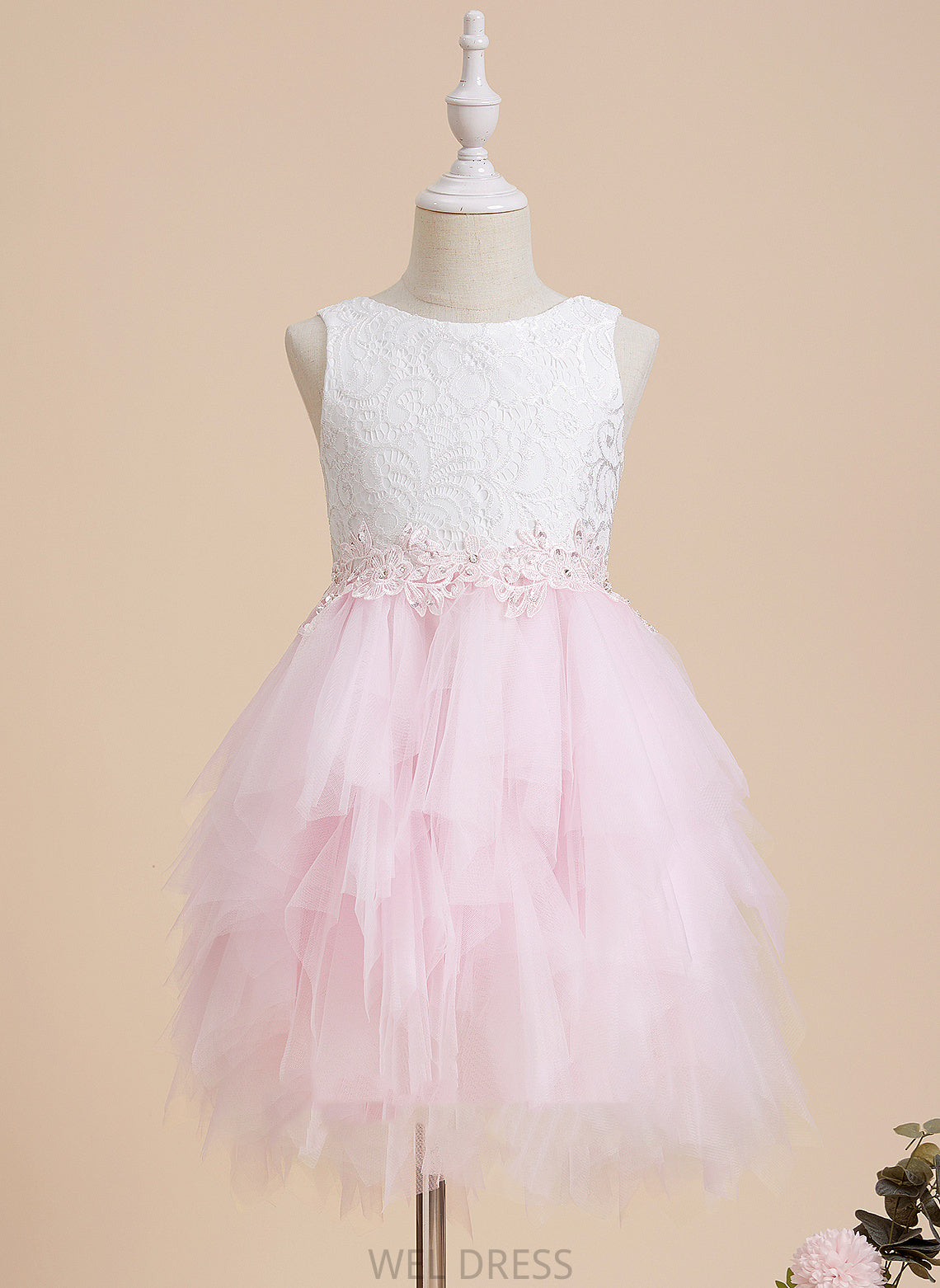 Scoop - Back Dress Lace/Beading/Sequins/V Knee-length Neck Tulle/Lace Angelique Sleeveless Flower With Girl Flower Girl Dresses Ball-Gown/Princess