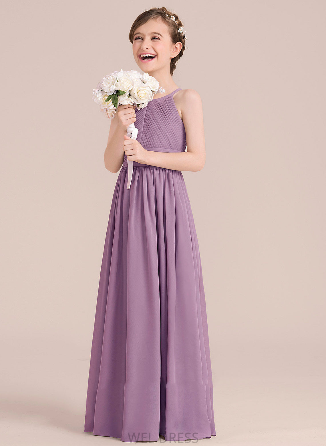 A-Line Dress Sleeveless With Floor-length Johanna Girl Hole Flower Girl Dresses Back Neck - Scoop Chiffon Flower