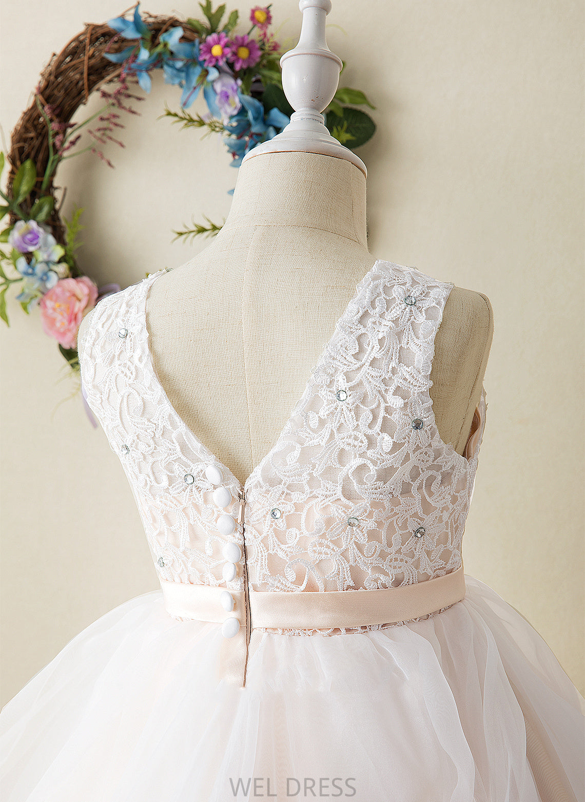 Ball-Gown/Princess Tea-length Flower Girl Dresses Neck Sleeveless Girl Scoop Dress - Aaliyah Tulle/Lace Flower