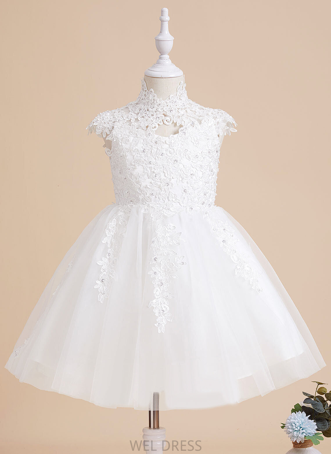 Dress Brooklyn Beading/Sequins/Back Knee-length - Hole Neck With Flower Girl Sleeveless Tulle/Lace High A-Line Flower Girl Dresses