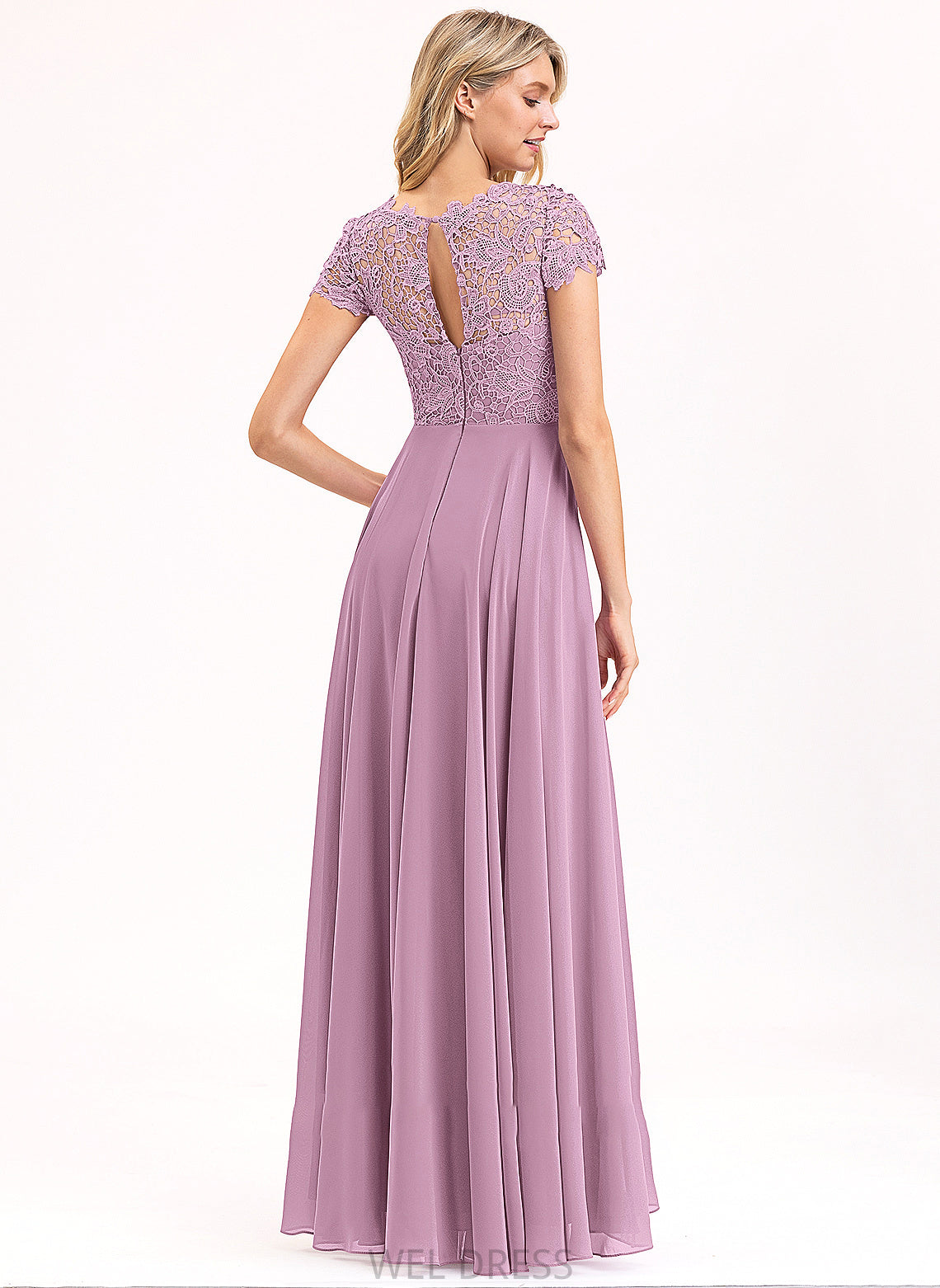 Chiffon With Prom Dresses Lace A-Line Pockets Neck Angelique Floor-Length Scoop