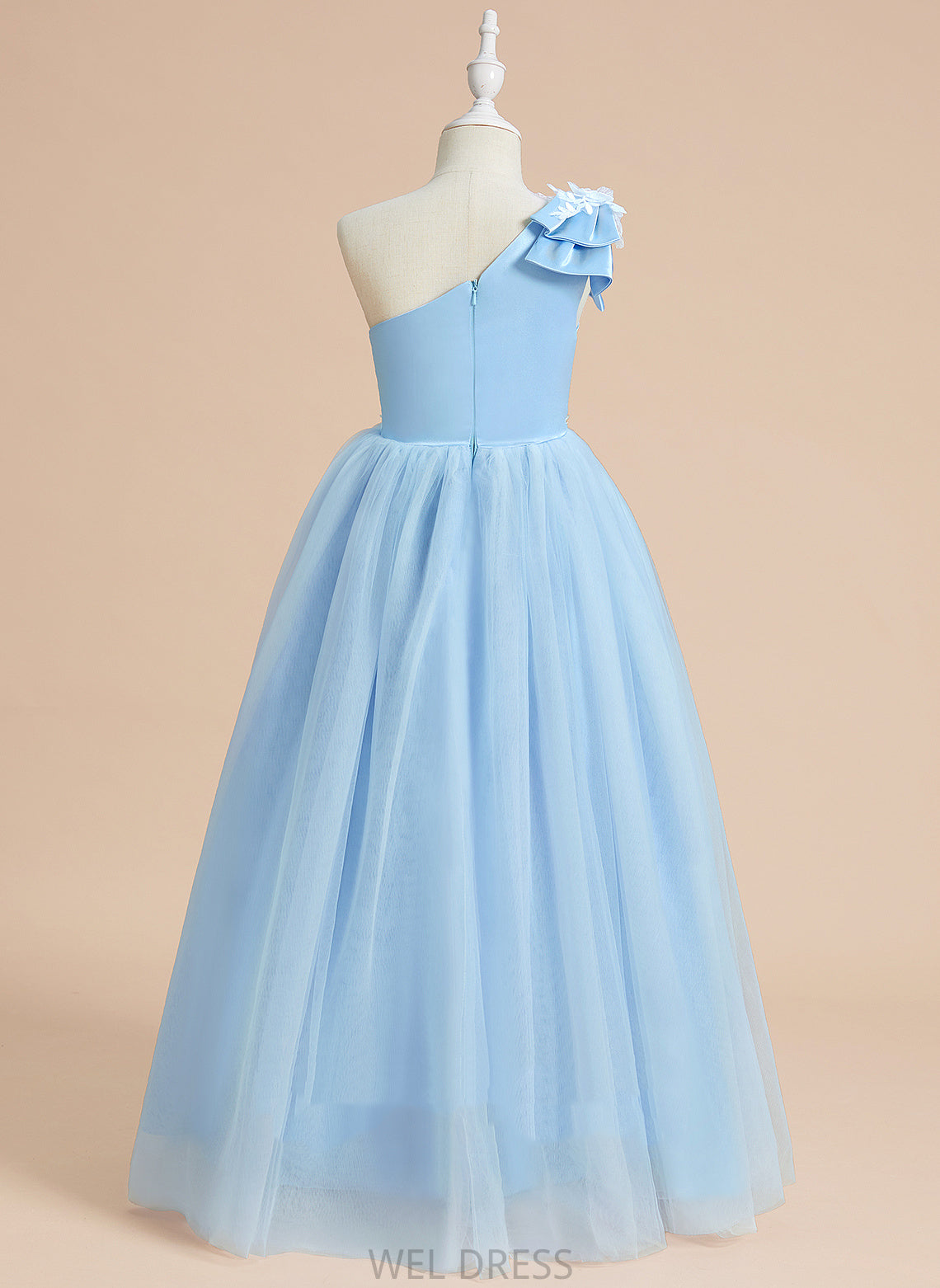 Flower Girl Dresses Girl Satin/Tulle Lace/Bow(s) Helga - Floor-length One-Shoulder With Ball-Gown/Princess Dress Flower Sleeveless