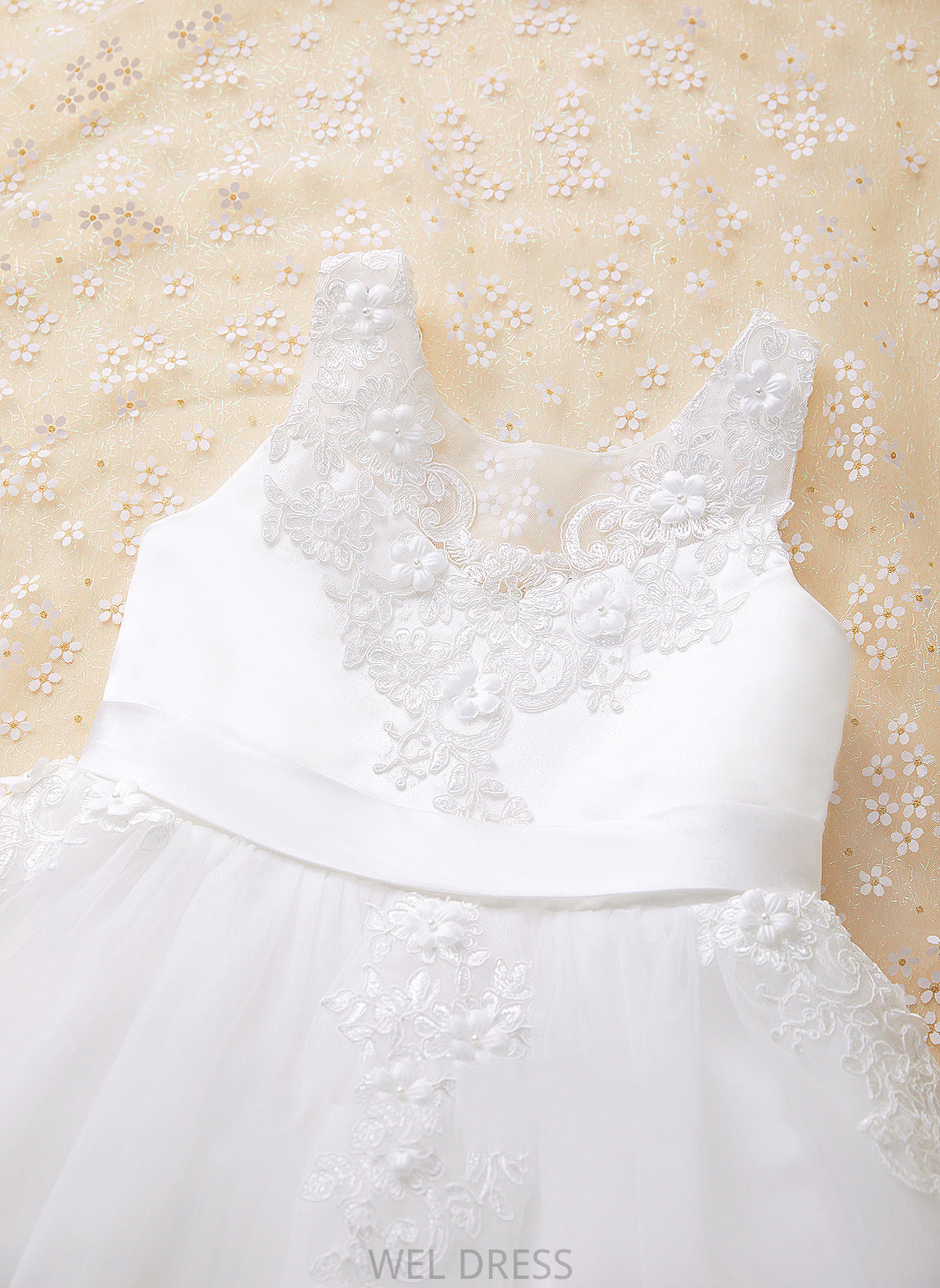 Kaitlin Flower Dress - Beading/Flower(s) Flower Girl Dresses A-Line Scoop Tea-length Sleeveless Girl With Neck Tulle/Lace