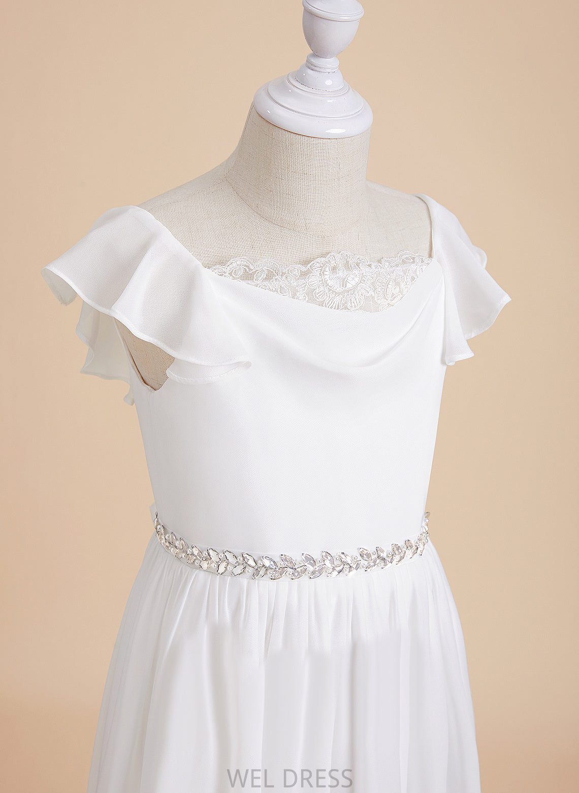 Ashly With Neck Ankle-length A-Line Chiffon/Lace Girl Short Sleeves Dress Flower Girl Dresses - Beading Flower Scoop