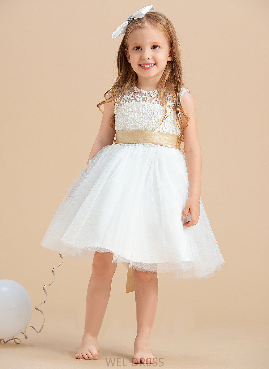 Satin/Tulle/Lace Dress Johanna - Sash/Bow(s)/Back Hole With Neck A-Line Flower Sleeveless Flower Girl Dresses Knee-length Scoop Girl