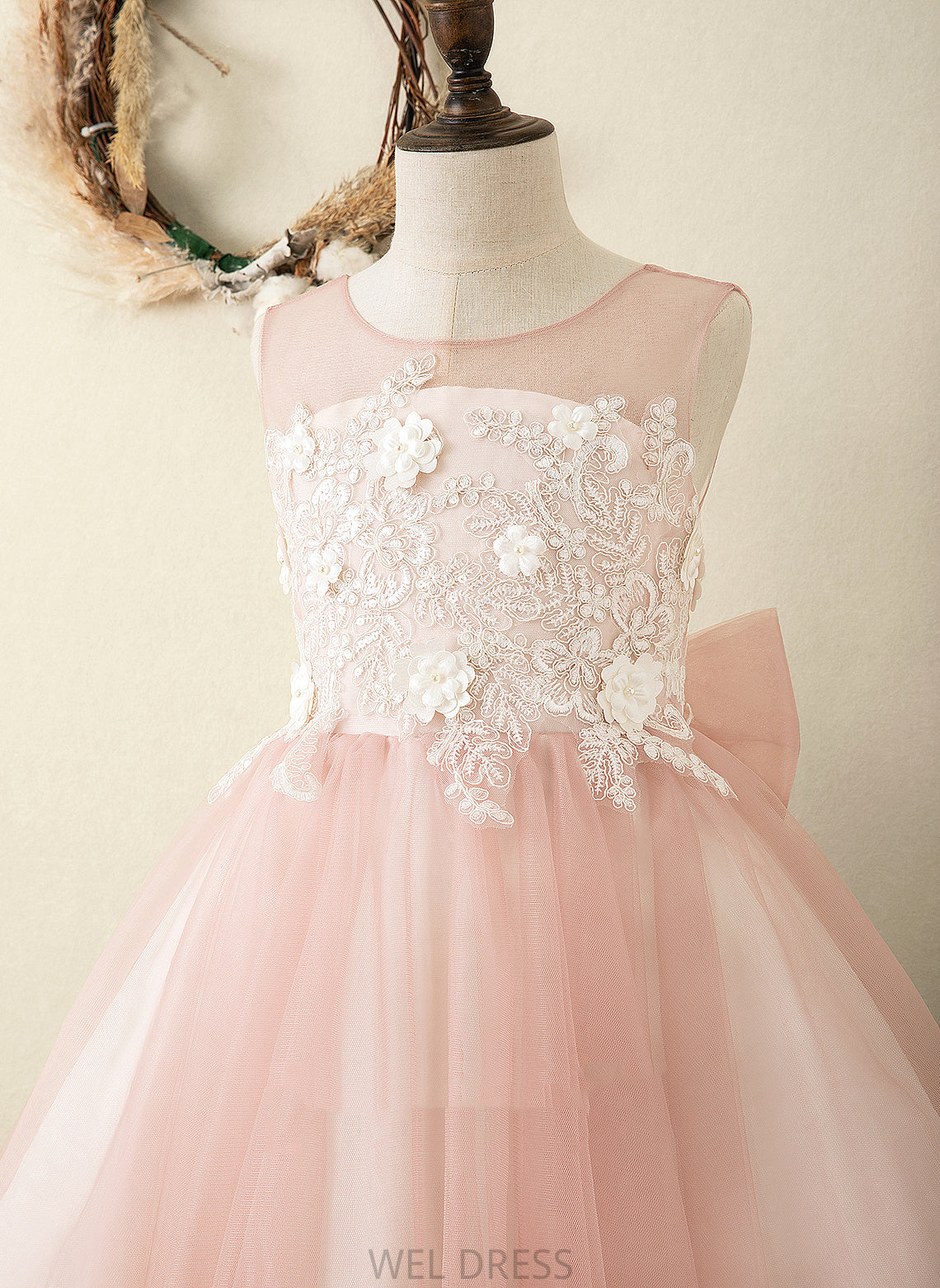 Sleeveless Knee-length A-Line Girl Satin/Tulle - Abbigail Flower Girl Dresses Scoop Bow(s)/V Back Neck Flower With Dress