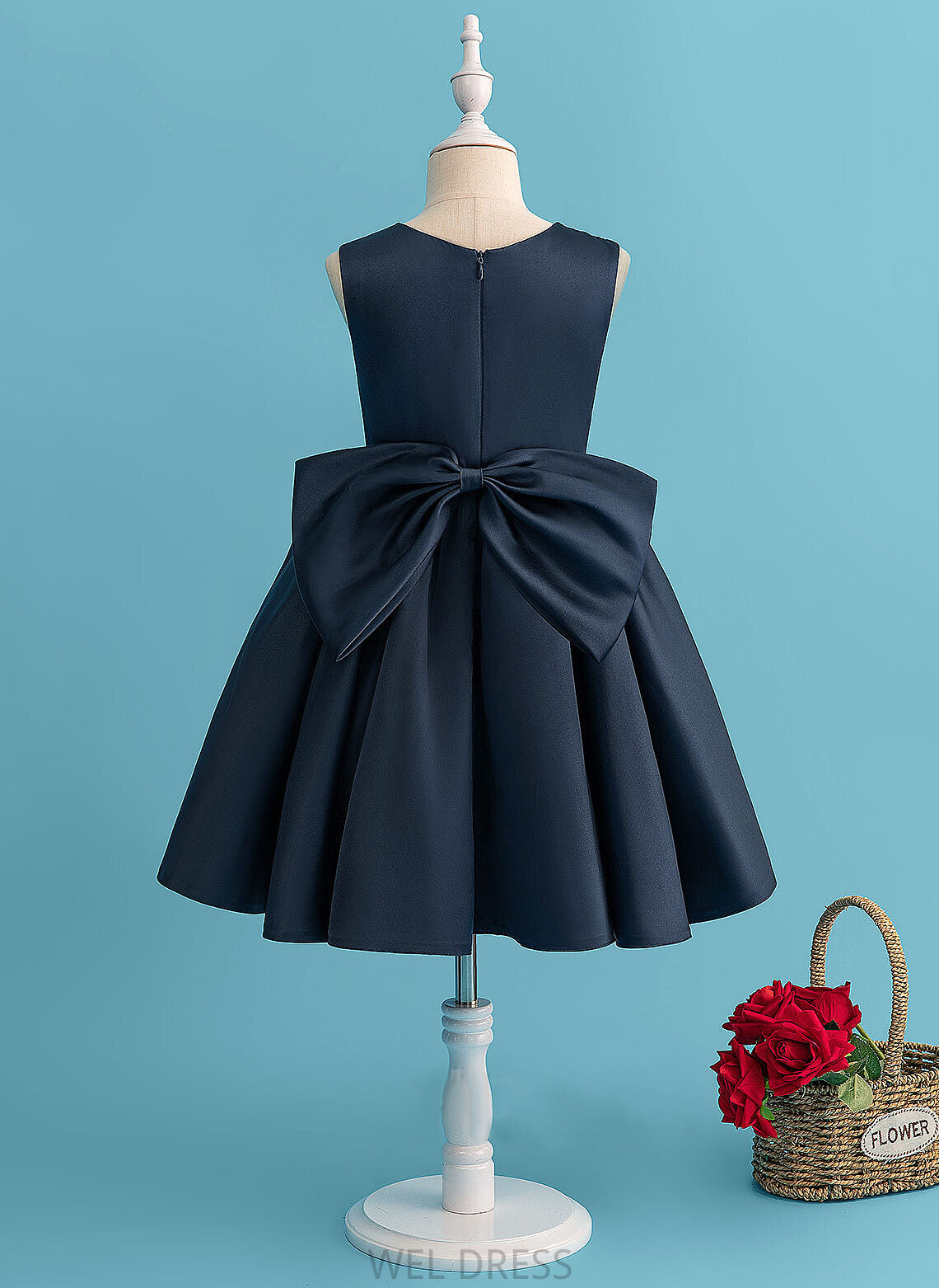 Beading/Bow(s) With Dress Neck Scoop Knee-length Satin Flower Girl Dresses - Sleeveless Flower Cheyanne Girl A-Line