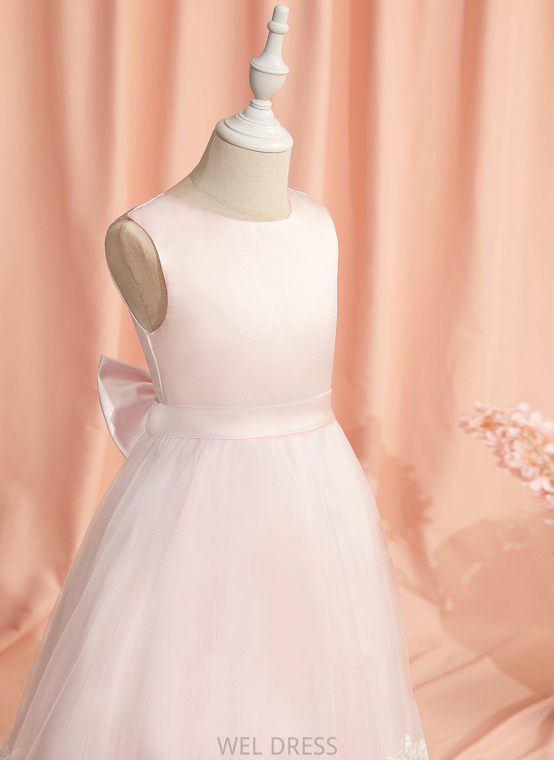 Sleeveless Dress Tea-length Scoop Girl Amara Neck Flower Girl Dresses With Satin/Tulle Ball-Gown/Princess - Flower Lace/Bow(s)