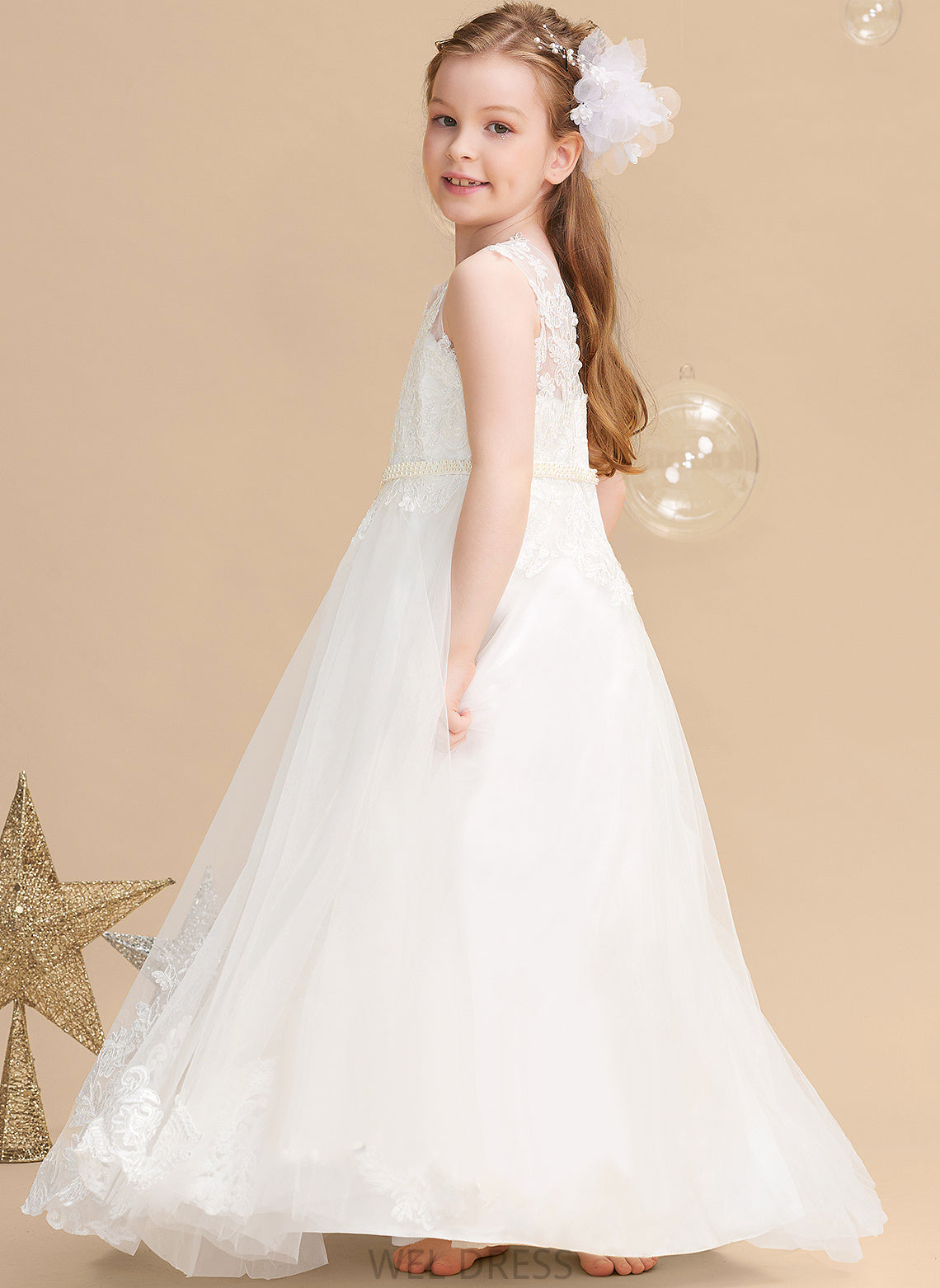 Sleeveless - Beading Neck Girl Tulle/Lace Ball-Gown/Princess Scoop Flower Floor-length Flower Girl Dresses Irene Dress With