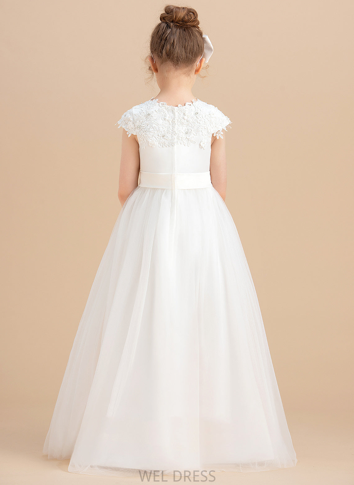 Girl Gracelyn Ball With Dress - Sleeveless Neck Beading/Appliques Floor-length Flower Gown Satin/Tulle Scoop Flower Girl Dresses