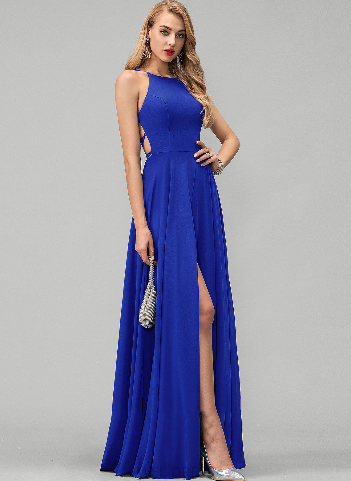 Neck Front Floor-Length Scoop A-Line With Julie Split Prom Dresses Chiffon