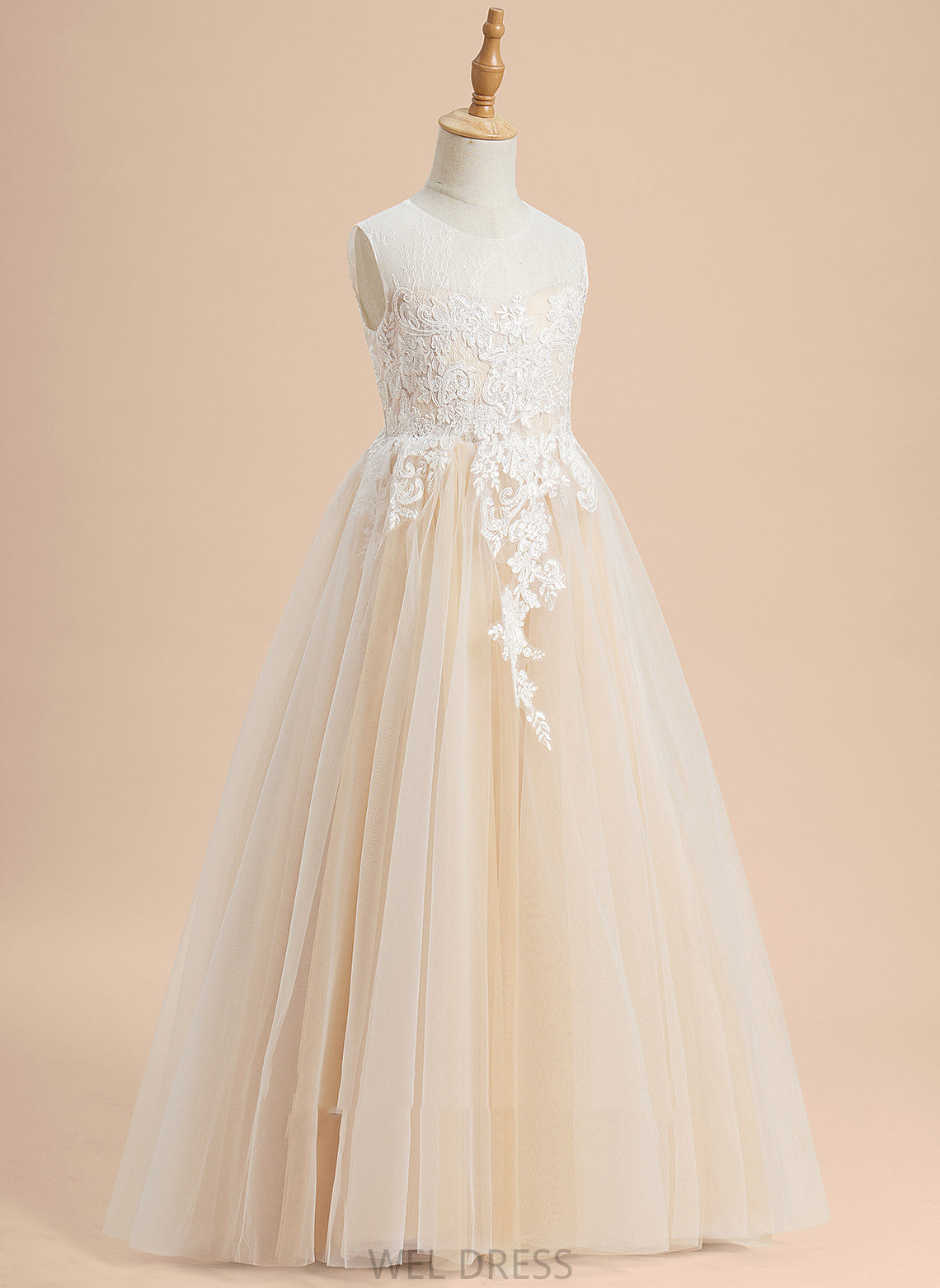 With Flower Girl Dresses - Sleeveless Amira Lace/Beading Scoop A-Line Neck Flower Floor-length Tulle Girl Dress