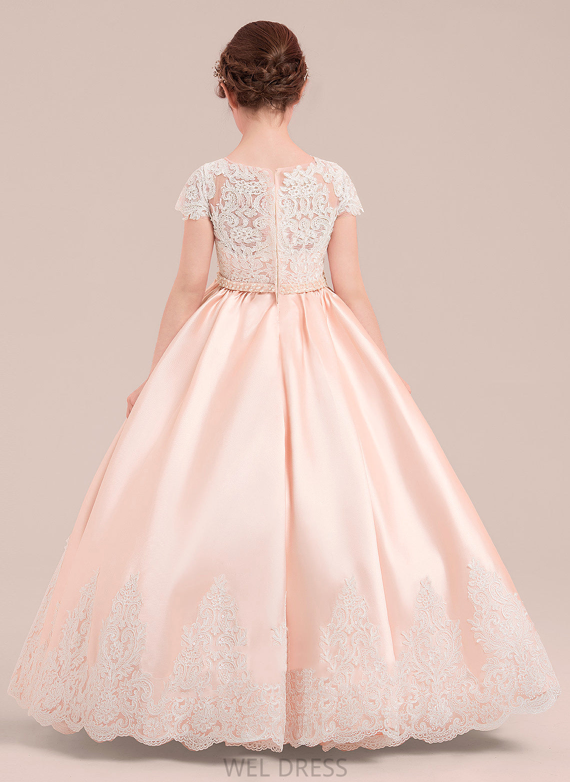 Flower Girl Dresses With Sleeves Ball Flower (Petticoat Floor-length Beading Scoop Short included) - Maddison Girl NOT Gown Neck Dress Satin/Tulle/Lace