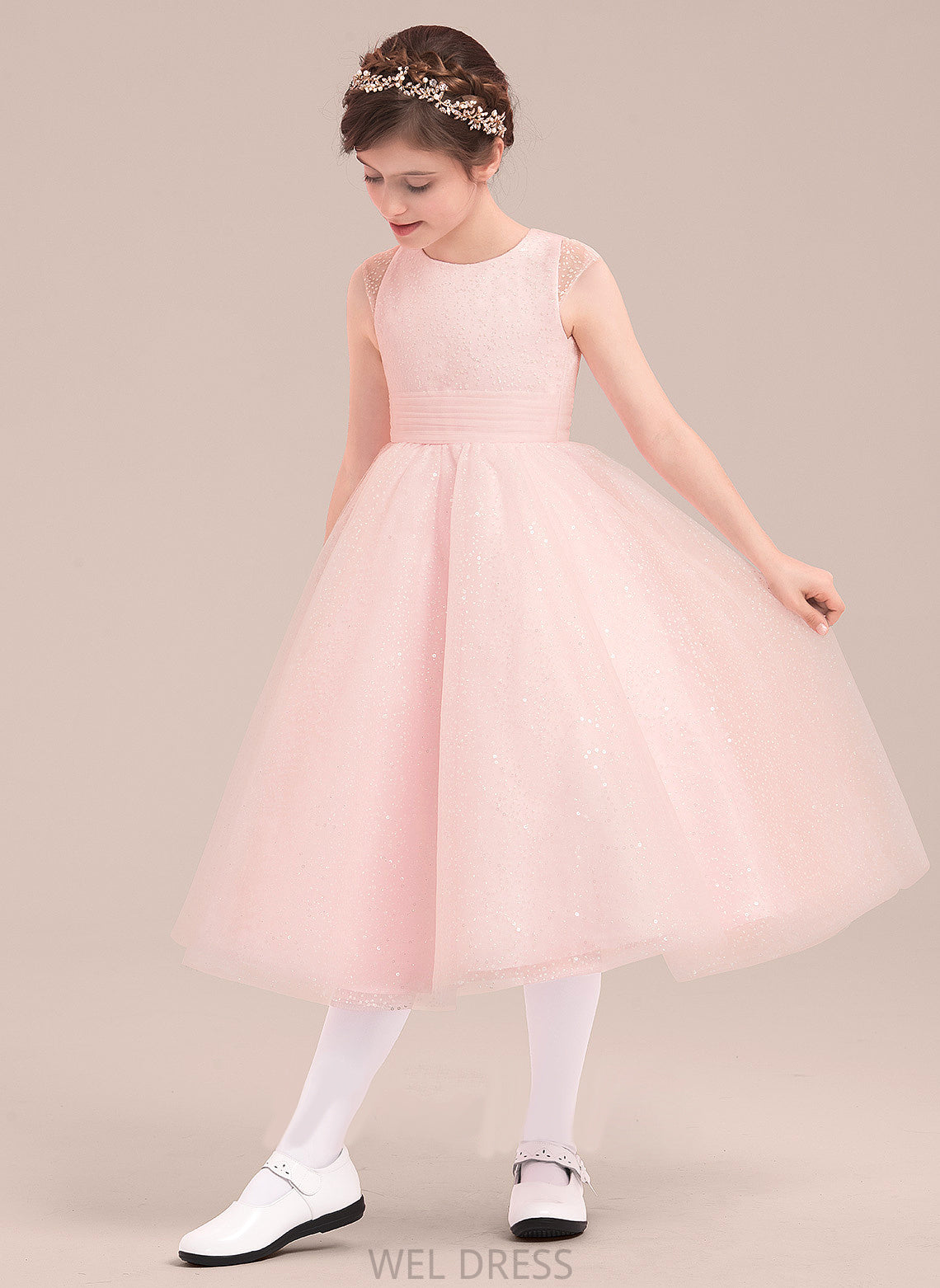 Persis Tea-length A-Line/Princess Scoop With Bow(s) Sleeveless Girl Dress Neck Flower Girl Dresses Tulle Flower -