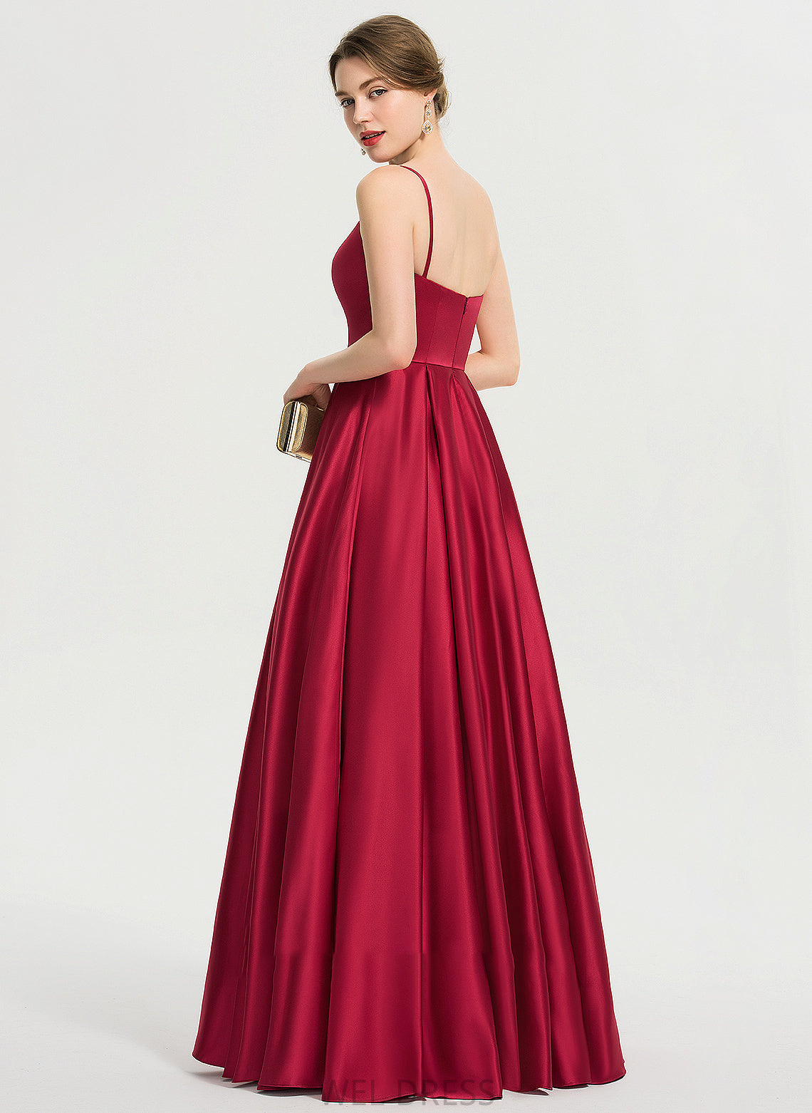 Square Satin Prom Dresses Catherine Floor-Length Neckline A-Line