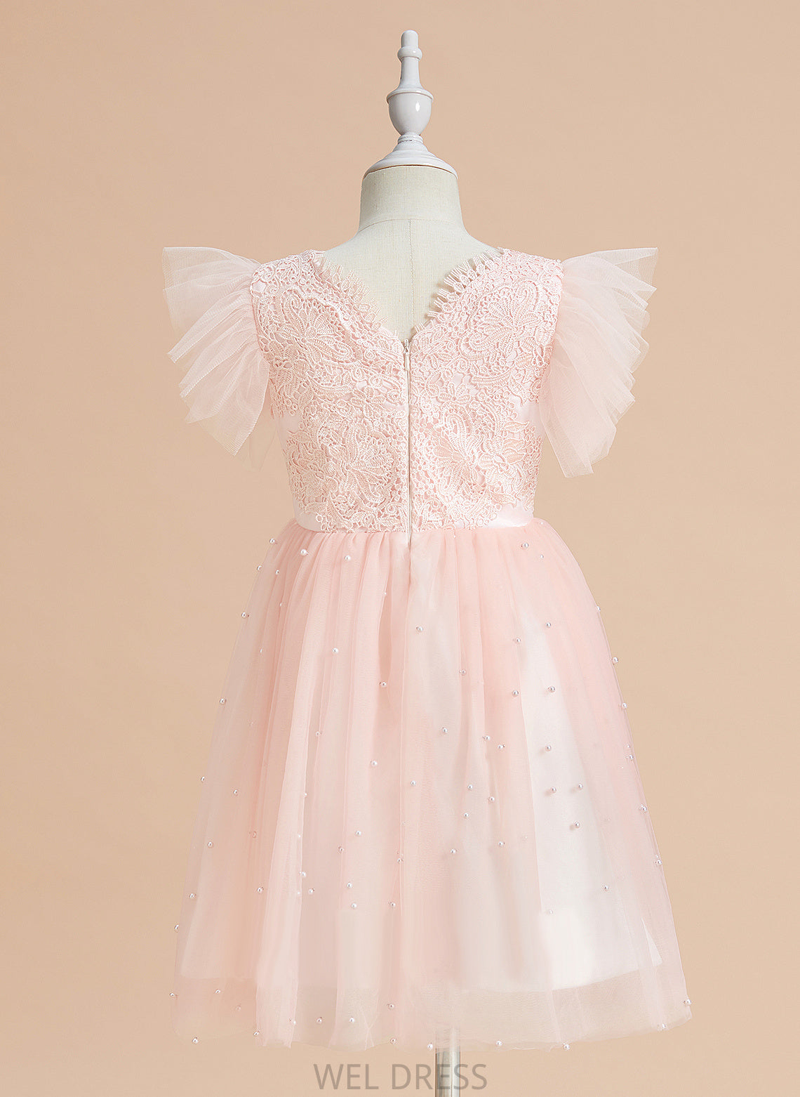 With Neck Dress Sleeveless Satin/Tulle Flower Girl Dresses Girl Knee-length Flower Mckenna Lace - A-Line Scoop