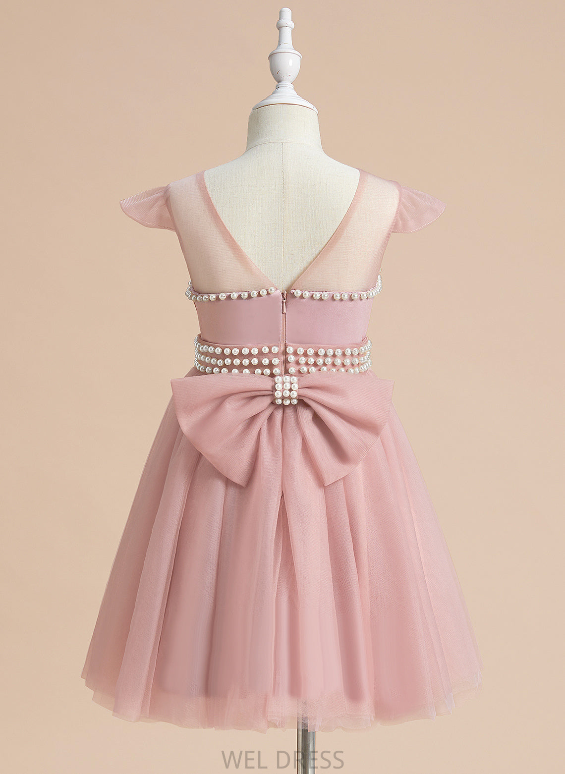 Sara Dress Flower Girl Dresses Knee-length With Scoop A-Line Neck Beading/Bow(s) Flower Satin/Tulle Girl - Sleeveless