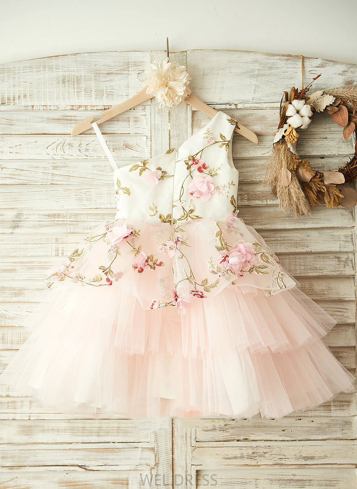 A-Line - Knee-length Sleeveless Flower(s) Marlie Tulle Girl Flower Dress Flower Girl Dresses One-Shoulder With