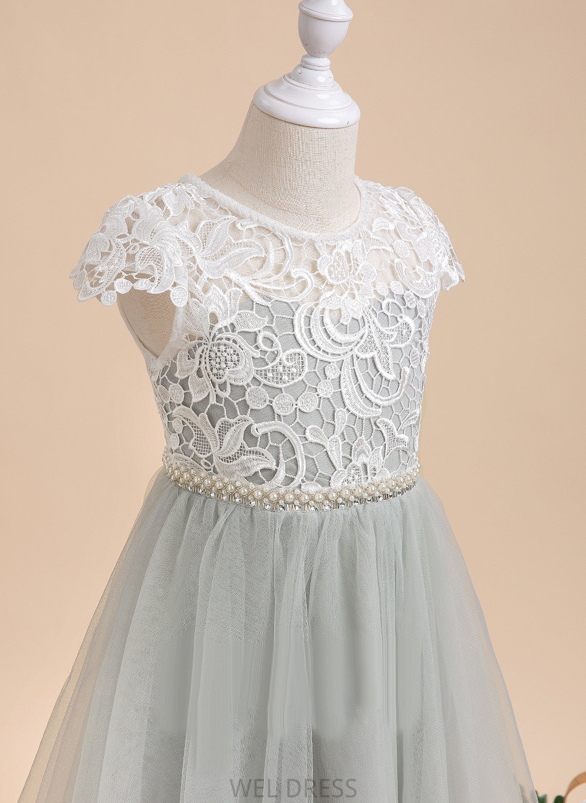 Girl A-Line Neck Zaniyah Short Scalloped Dress Lace/Beading/Sequins With - Flower Sleeves Knee-length Tulle Flower Girl Dresses