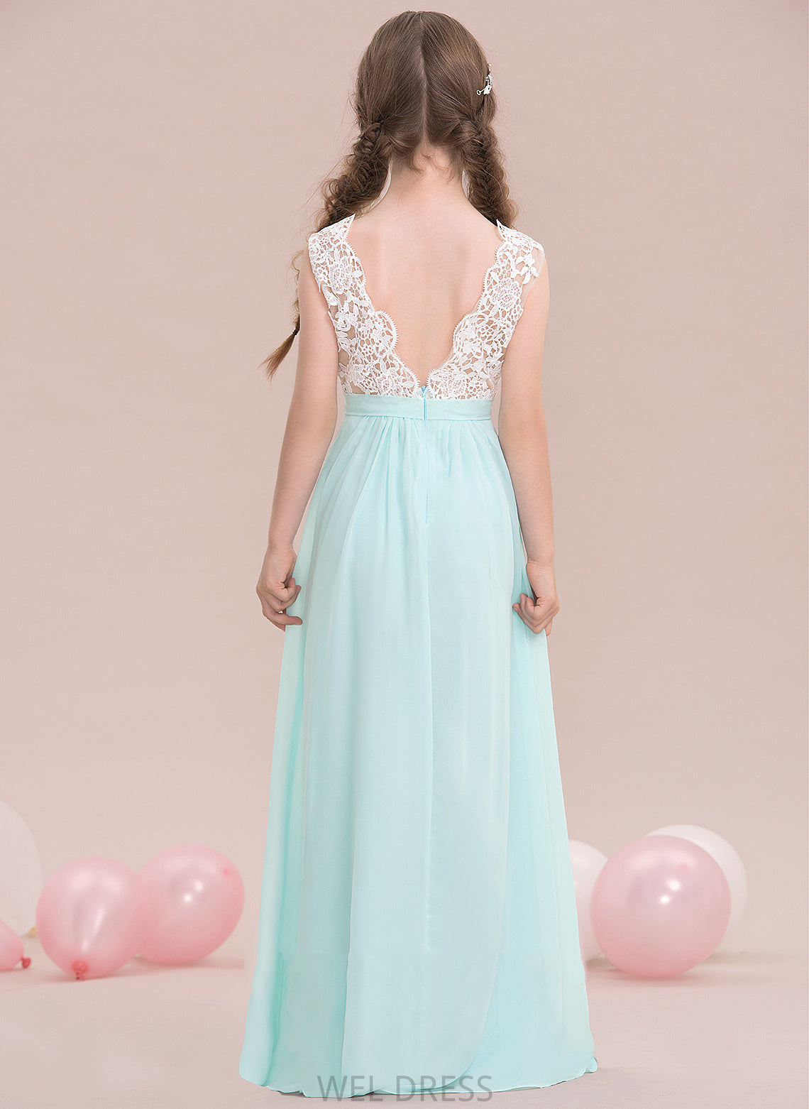 A-Line Junior Bridesmaid Dresses Chiffon V-neck Dylan Floor-Length