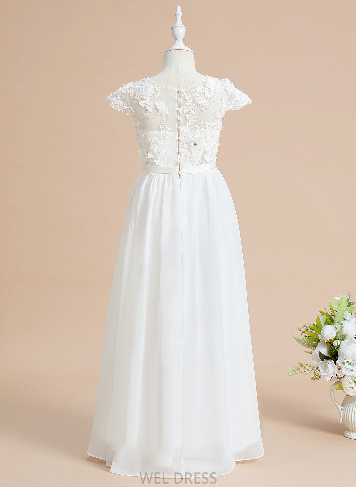 Flower Karly With Girl Sleeves Floor-length Dress Flower(s) Neck - Chiffon/Lace Scoop A-Line Flower Girl Dresses Short