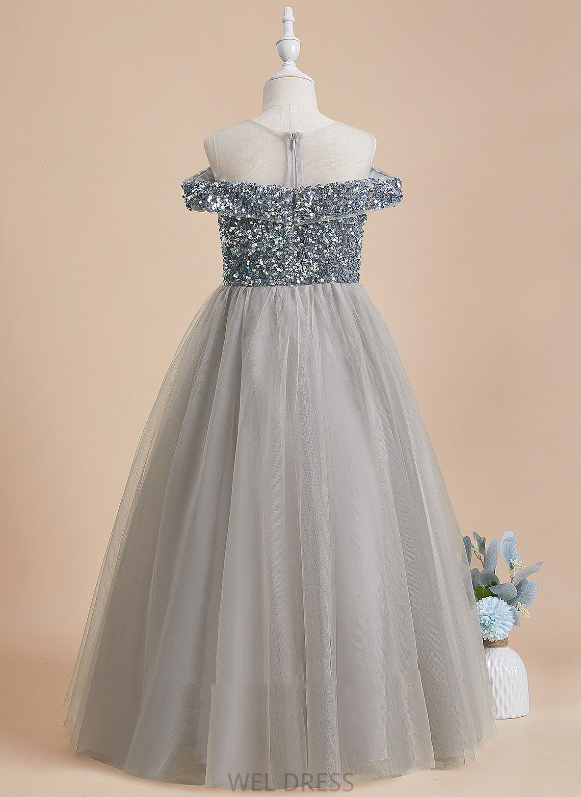 Floor-length Neck Scoop Flower A-Line Dress Flower Girl Dresses Tulle/Sequined Girl - Judy Sleeveless