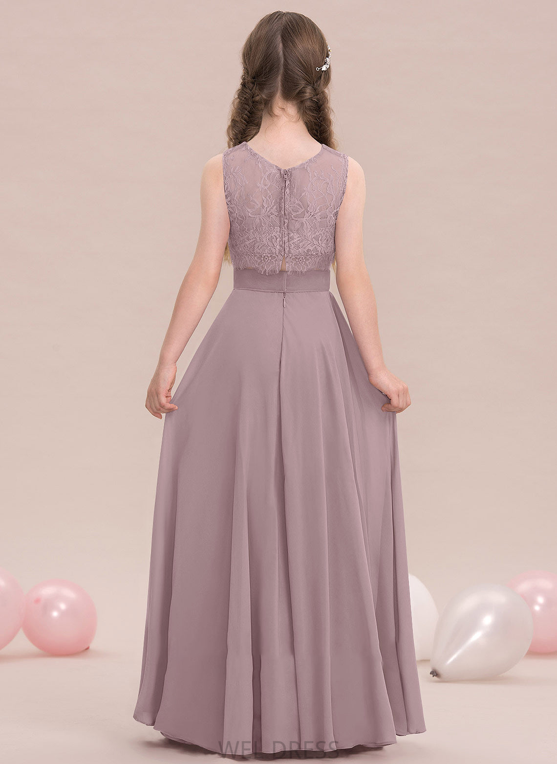 Floor-Length A-Line Neck Kaylyn Scoop Junior Bridesmaid Dresses Chiffon