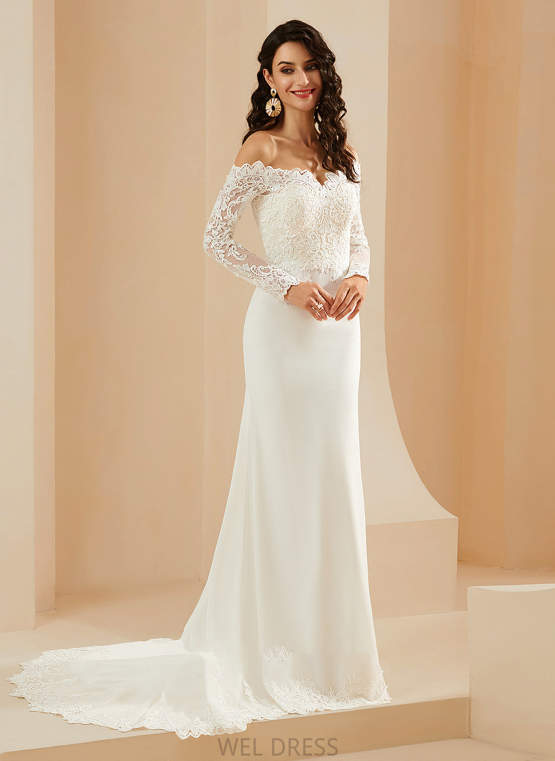 Off-the-Shoulder Dress Trumpet/Mermaid Jaslyn Wedding Lace With Wedding Dresses Court Train