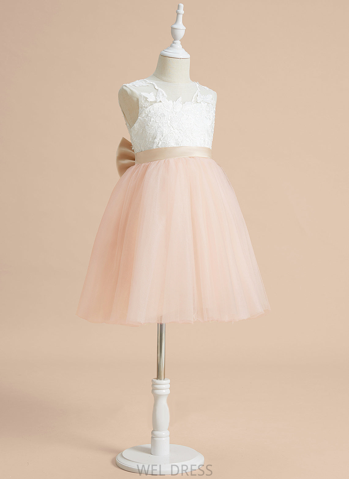 Neck Tulle/Lace Sleeveless Bow(s) Girl Flower - Knee-length Scoop Kaylynn Flower Girl Dresses Dress With A-Line