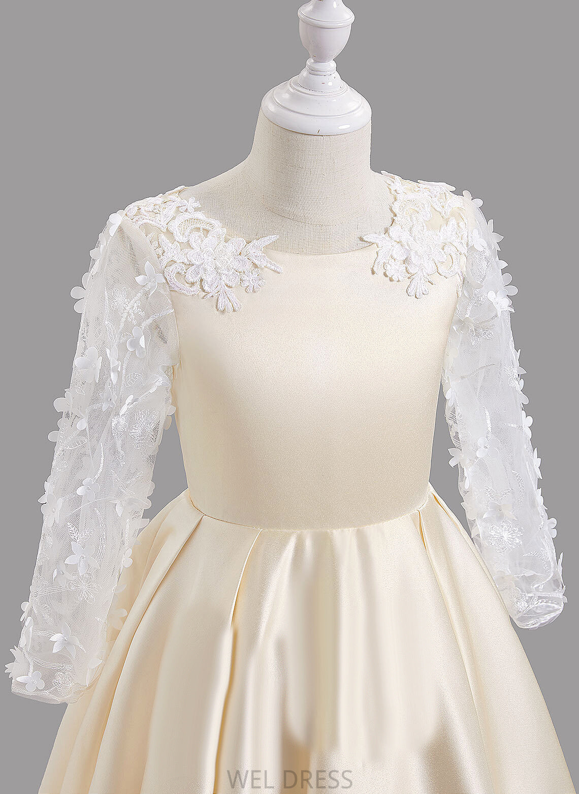 Flower Girl Dresses With - Train A-Line Girl Sweep Sleeves Scoop Long Bow(s)/Back Neck Satin Dress Hole Flower Amiah