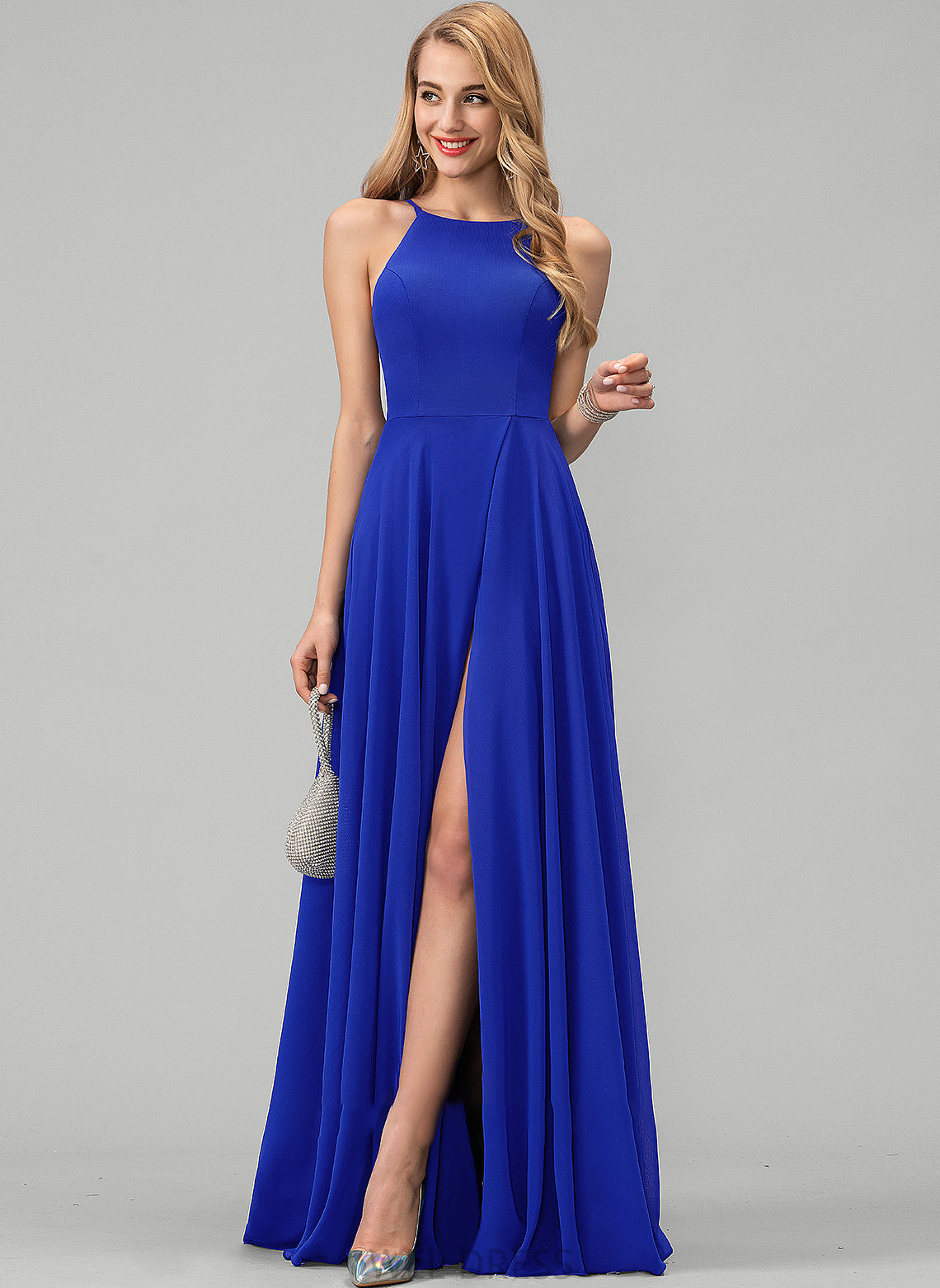 Neck Front Floor-Length Scoop A-Line With Julie Split Prom Dresses Chiffon