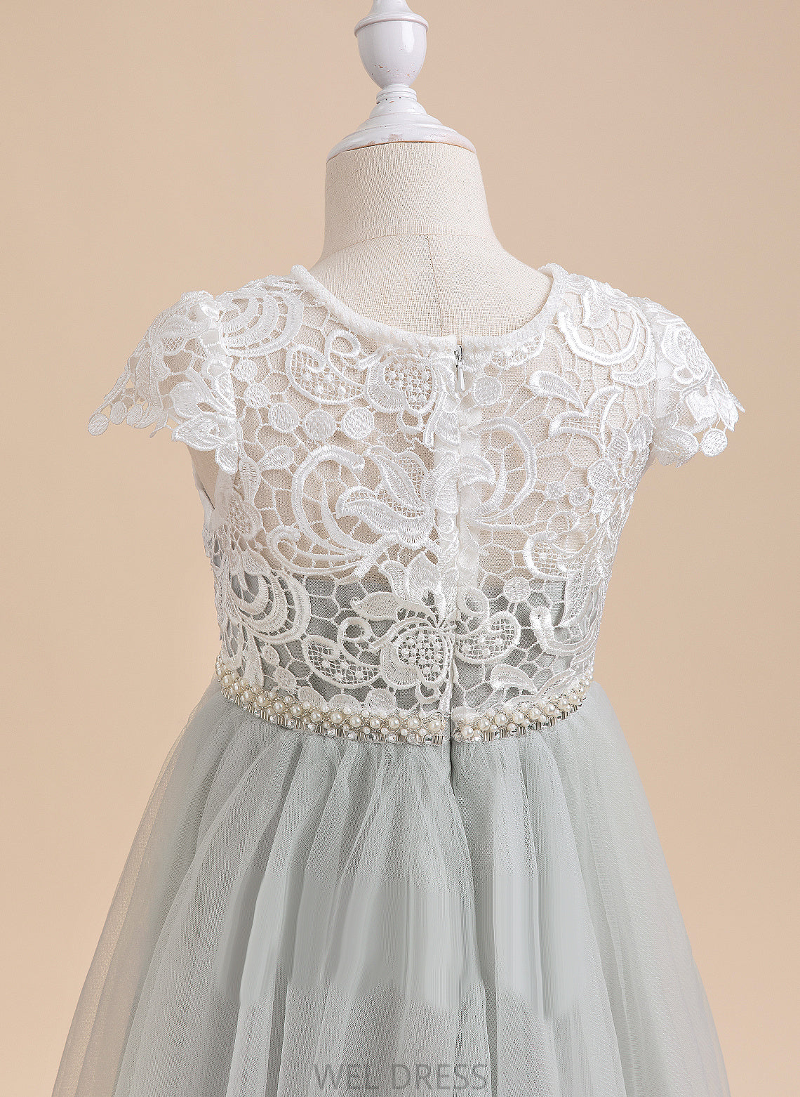 Girl A-Line Neck Zaniyah Short Scalloped Dress Lace/Beading/Sequins With - Flower Sleeves Knee-length Tulle Flower Girl Dresses