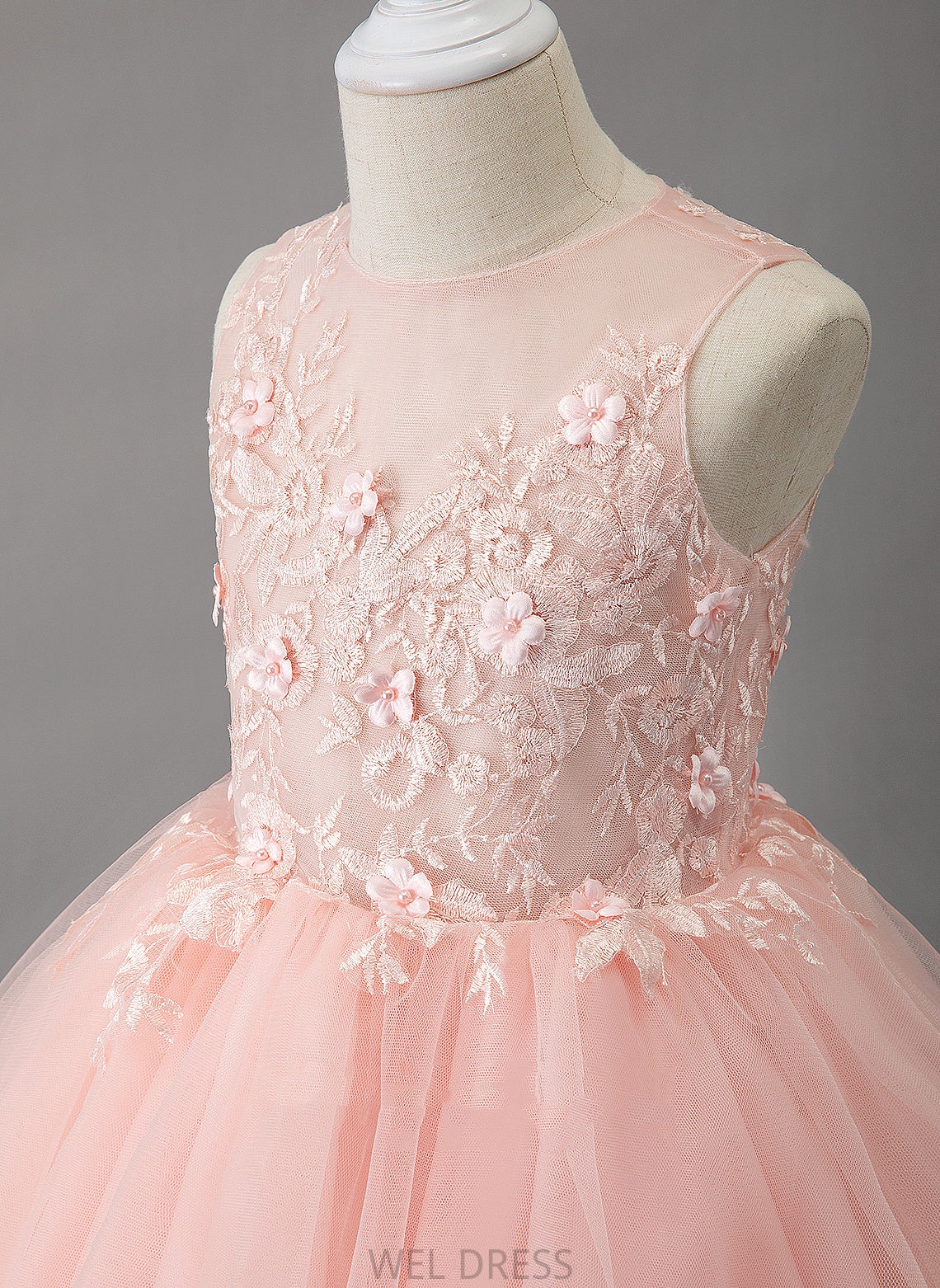 Neck With Dress Lace/Beading - Flower Girl Ball-Gown/Princess Sleeveless Tulle/Lace Rose Flower Girl Dresses Scoop Knee-length