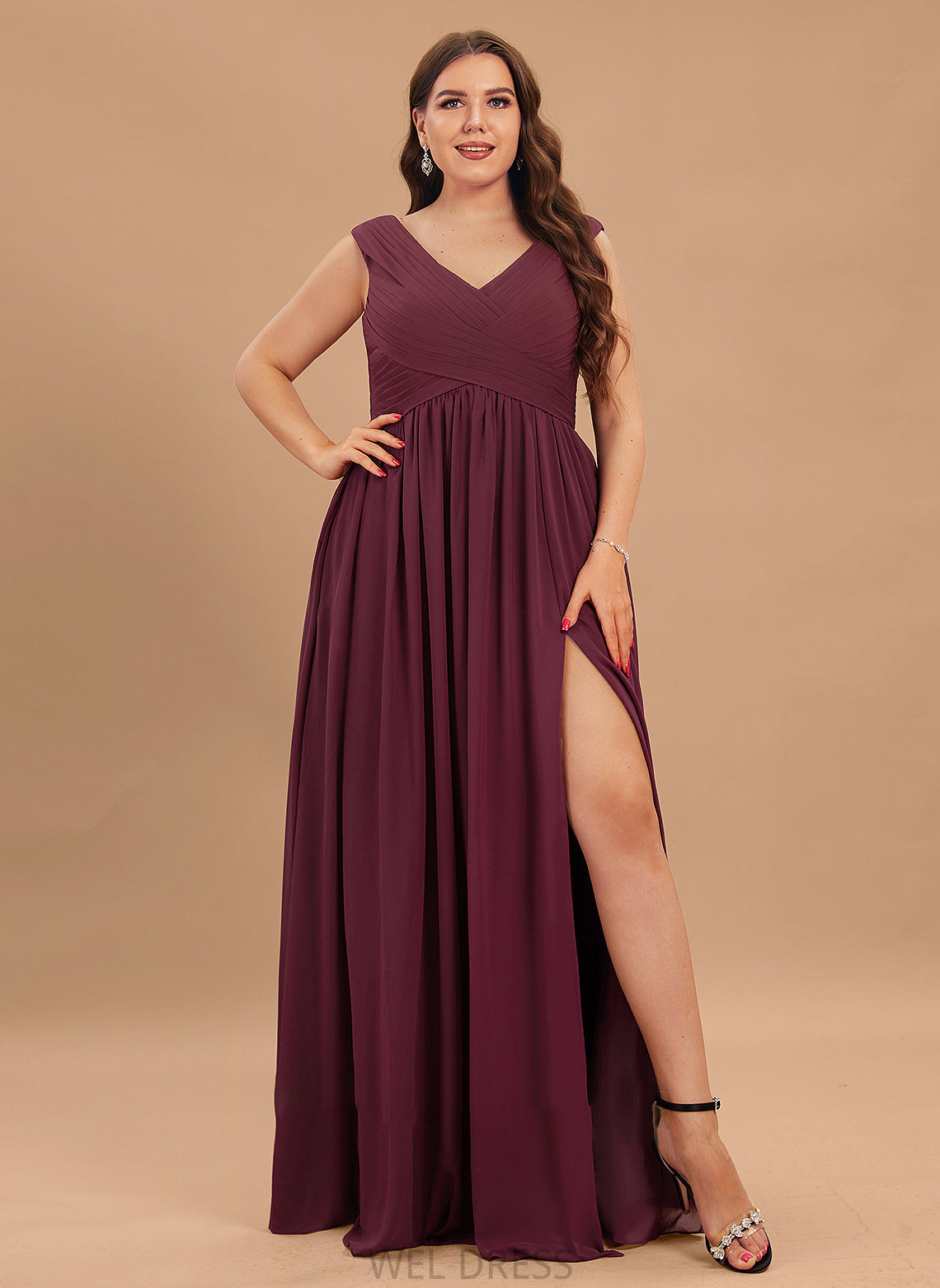 Ada Prom Dresses Ruffle With Off-the-Shoulder Chiffon A-Line Floor-Length Pockets Split Front