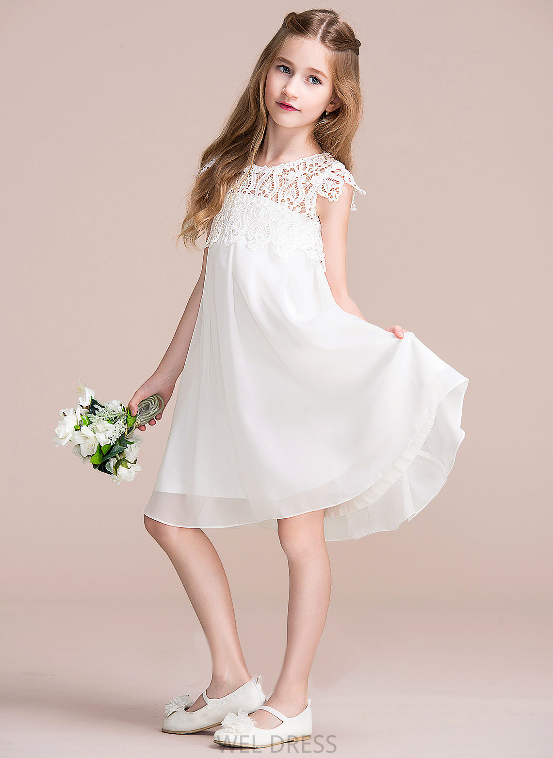 Neck Empire Scoop Dress Kaiya Flower - Sleeveless Knee-length Girl Chiffon/Lace Flower Girl Dresses