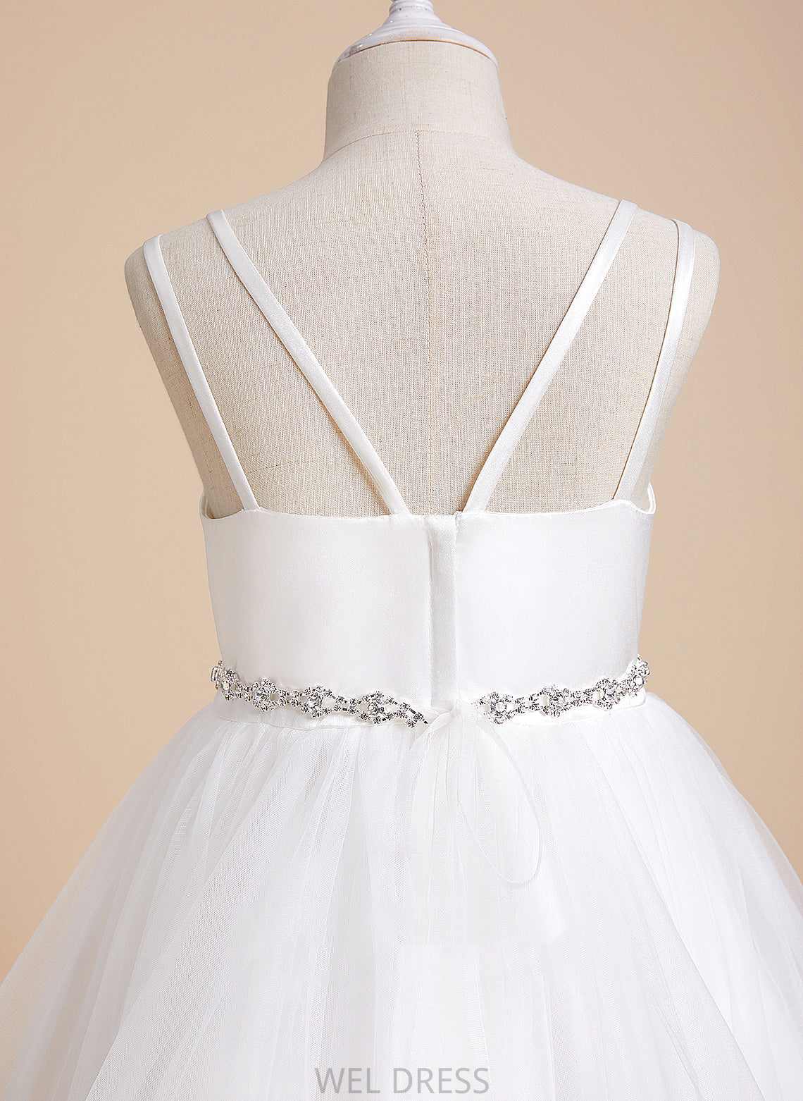 Tea-length Dress Flower Straps Girl - Carolyn Satin/Tulle Sleeveless Flower Girl Dresses With A-Line Beading