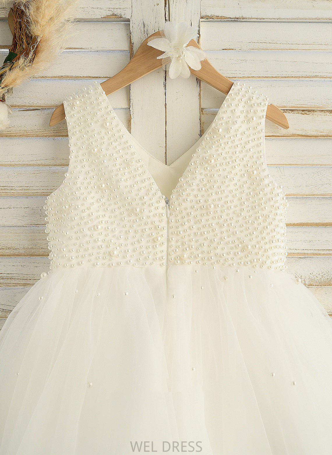 Sleeveless A-Line With Flower Girl Dresses Knee-length Jan Girl Satin/Tulle - Beading V-neck Flower Dress