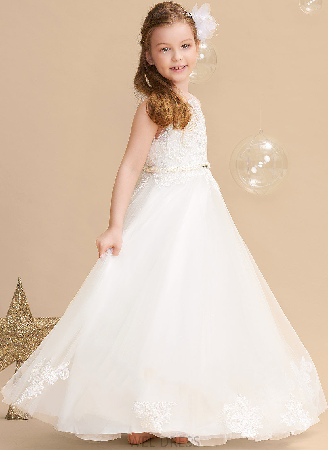 Sleeveless - Beading Neck Girl Tulle/Lace Ball-Gown/Princess Scoop Flower Floor-length Flower Girl Dresses Irene Dress With