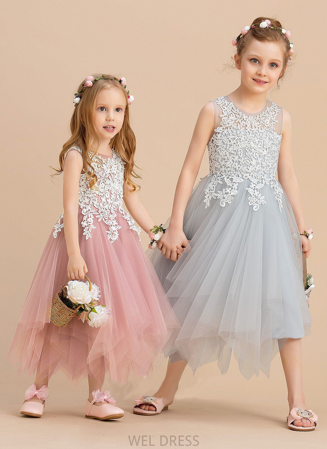 Tulle/Lace Carina Girl A-Line Neck Dress - Scoop Flower Girl Dresses Sleeveless Tea-length Flower