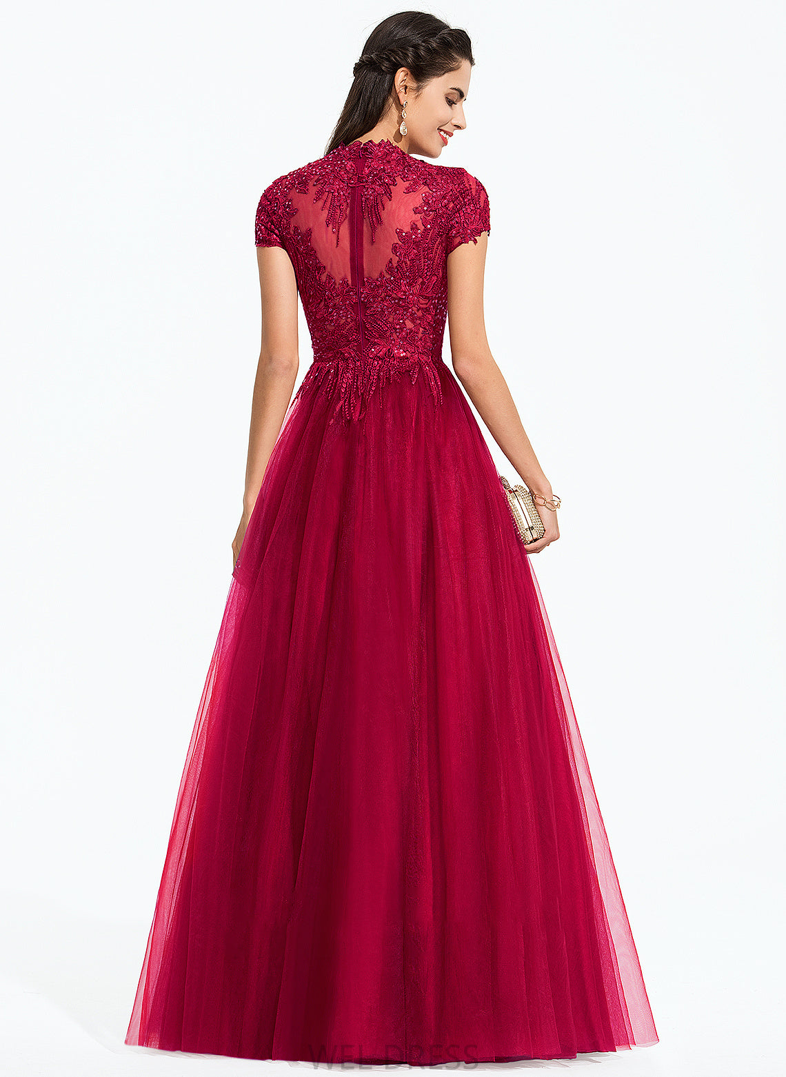 Ball-Gown/Princess Floor-Length Scoop Neck With Jaylee Prom Dresses Sequins Tulle