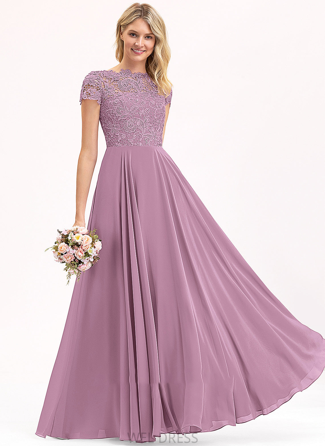 Chiffon With Prom Dresses Lace A-Line Pockets Neck Angelique Floor-Length Scoop