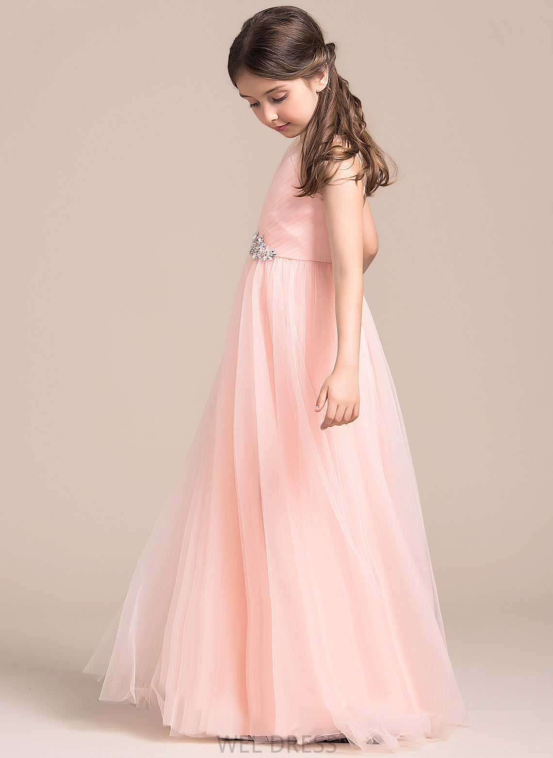 V-neck A-Line Flower Girl Dresses With Flower Sleeveless - Dress Floor-length Ruffles/Beading/Sequins Tulle Girl Audrey